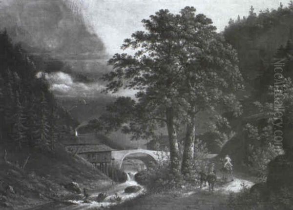 Alpental Mit Wildwasser, Muehlengebaeuden Und Viadukt - view 1