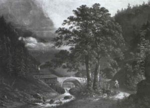 Alpental Mit Wildwasser, Muehlengebaeuden Und Viadukt by Hendrik Johannes Knip