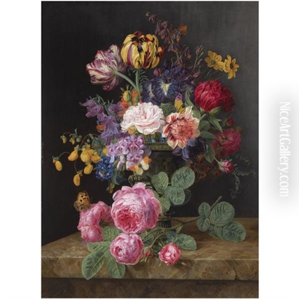 A Still Life With Roses, Tulips And Other Flowers - view 1