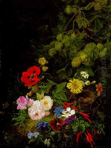 Summer Flowers And A Bird's Nest In A Wood - view 1