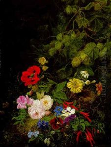 Summer Flowers And A Bird's Nest In A Wood by Henriette Gertruide Knip