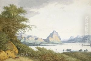 Blick Auf Den Lago Di Annone, Im Vordergrund Rechts Rastende Bauern Unter Einer Pergola