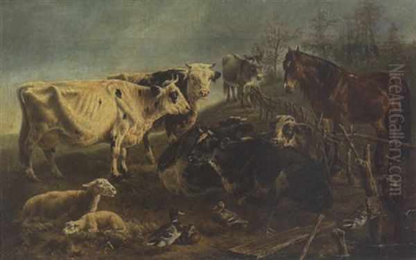 Schafe, Kuhe, Pferd, Esel Und Enten Auf Der Weide - view 1