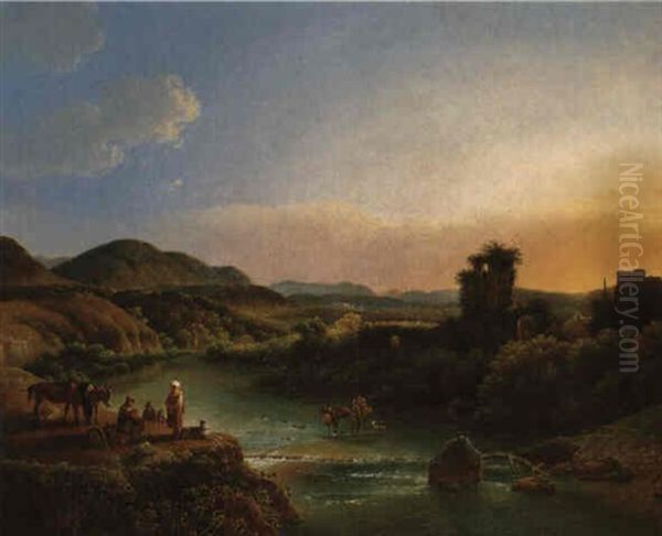 Peasants Resting On A Wooded Outcrop Above A River - view 1