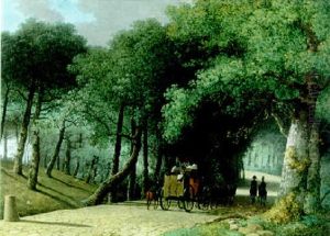 A Road Entering A Forest With A Group Of Soldiers In A Carriage by Marten Derk Knip