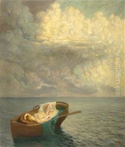 Dreaming Figure In A Boat, Under A Stormy Sky by Robert Knoebel
