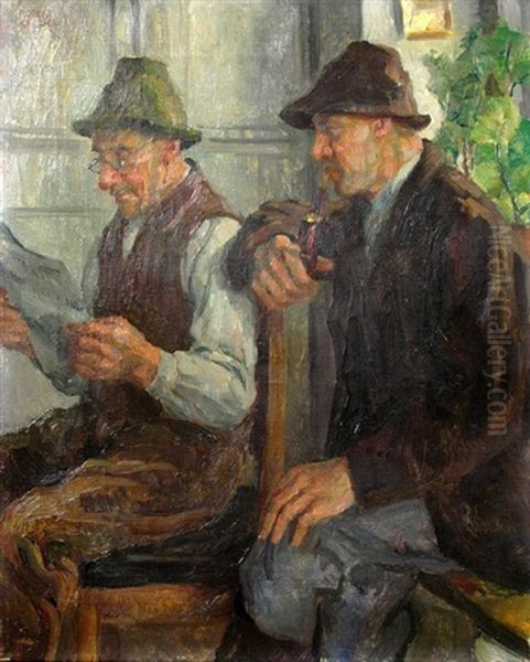 Farmers Reading Newspaper - view 1
