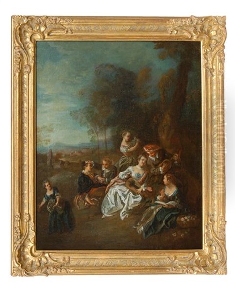 Landscape With An Elegant Party (+ Another, Similar; Pair) - view 1