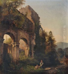 Abendliche Ruinenlandschaft Mit Schaferinnen