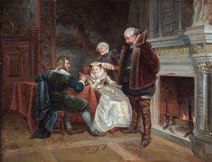 Adelige Beim Schachspiel In Einem Prachtvollen Schlossaal Mit Offenem Kamin by August Hermann Knoop