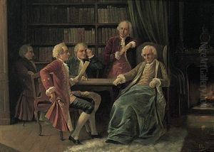 Herren Im Habit Des 18. Jh. Beim Lesen Eines Vertrages