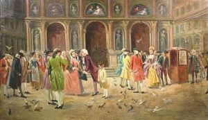Eine Galante Gesellschaft Trifft Sich Vor Einer Kirche by August Hermann Knoop