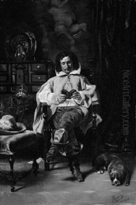Interieur Mit Lesendem Kavalier by August Hermann Knoop