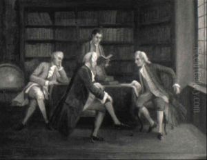 Herrenrunde In Einer Bibliothek by August Hermann Knoop