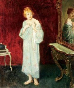Young Lady Looking In Mirror Admiring Robe by Imre Knopp