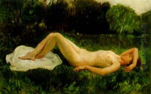 A Reclining Female Nude In A Meadow by Imre Knopp