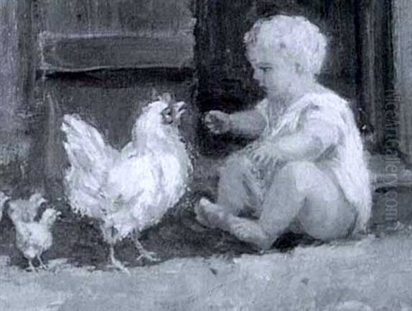 Baby With Rooster And Chicks - view 1