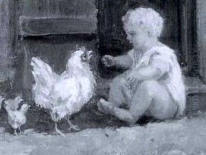 Baby With Rooster And Chicks Baby With Rooster And Chicks