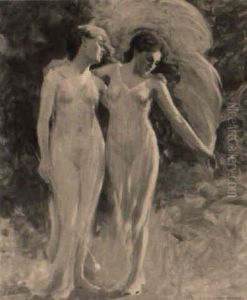 Two Nymphs In A Glade by Farquhar McGillivray Strachen Knowles