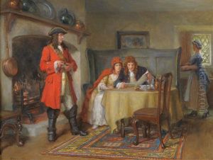 Interior Scene With A Lady And Gentleman Seated On A Bench by George Sheridan Knowles