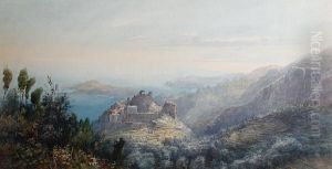 Landscape View Of Hilltop Town Withmediterranean Beyond