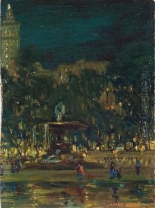 Street Scene With Fountain by James Knox
