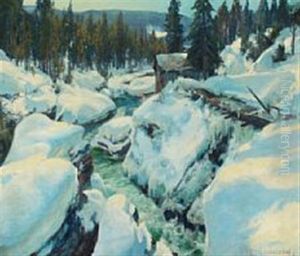 Norwegian Wintry Landscape With A Creek by Peder Jacob Marius Knudsen