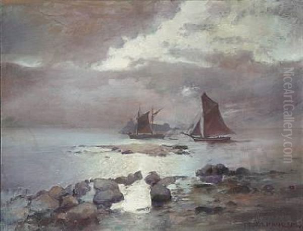 Coastal Scene With Sailing Ships On A Misty Morning - view 1