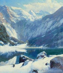 Wintry Mountainscape With Lake, Probably Norway by Peder Jacob Marius Knudsen