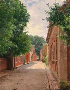 Street Scene From Ribe, Denmark by Peder Jacob Marius Knudsen
