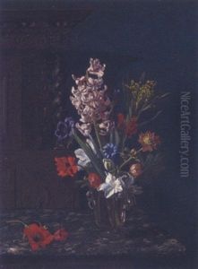 Summer Blooms In A Glass Vase On A Marble Table In An Interior