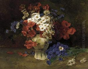 Summer Flowers In A Cream And White Vase by Peder Jacob Marius Knudsen