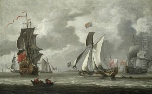 The Royal Yacht Cleveland With King Charles Ii Aboard, Arriving To Inspect The Flagship At The Nore by Jacob Knyff