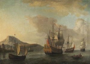 English Men-of-war Off A Southern Coast by Jacob Knyff