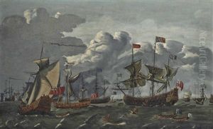 Charles Ii Transferring From The Royal Yacht Cleveland To The Royal Prince To Hold A Council-of-war On The Thames Estuary, 10th September by Jacob Knyff