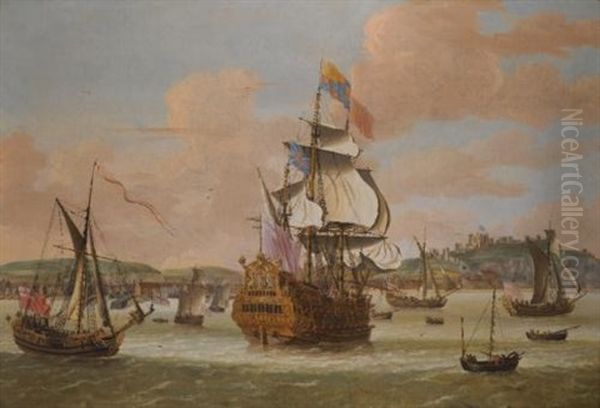 Charles Ii And James, Duke Of York, On Board H.m.s. "triumph", With Three Royal Yachts Off Dover - view 1