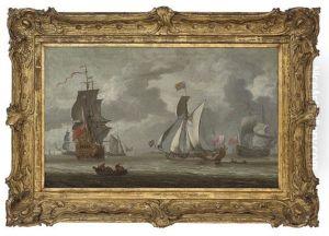 The Royal Yacht "cleveland," With King Charles Ii Aboard, Arriving To Inspect The Flagship At The Nore by Jacob Knyff