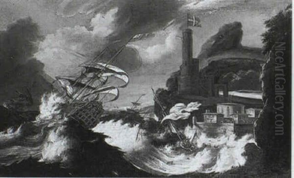 British Frigate Labouring In Heavy Seas - view 1