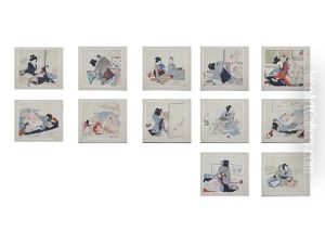 Shunga Album (12 Pieces) by Kobayashi Kiyochika