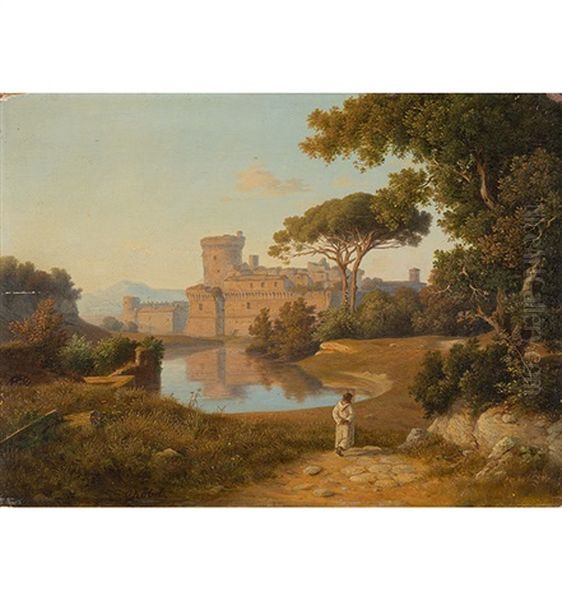 Italienische Landschaft Mit Blick Auf Ein Kastell - view 1