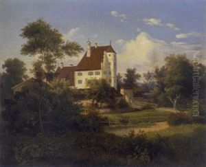 Wasserschloss In Sommerlandschaft by Georg Koebel