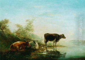 Cows By A Stream by Jan Kobell III