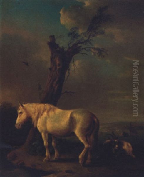 A Pony, Goat And Resting Cattle In A Landscape - view 1
