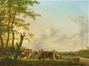 Meadow Landscape With A Shepherd And Shepherdess by Jan Kobell the Younger