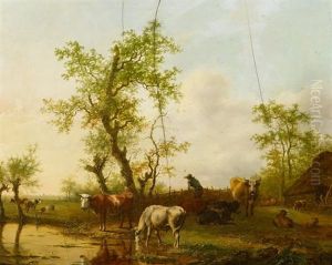 Lagerndes Vieh Am Gehoft by Jan Kobell the Younger