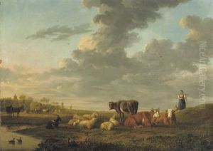 Cattle In A Meadow by Jan Kobell the Younger