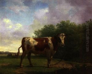 Stier In Besonnter Weidelandschaft Mit Weitem Blick In Das Land by Jan Kobell the Younger