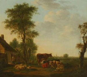 Hollandische Dorflandschaft Mit Melkender Magd Hollandische Dorflandschaft Mit Melkender Magd