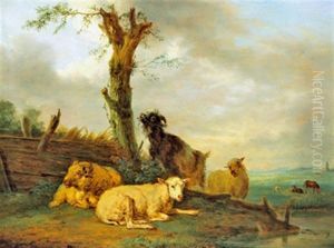 Eine Ziege Und Schafe In Einer Hollandischen Landschaft by Jan Kobell the Younger