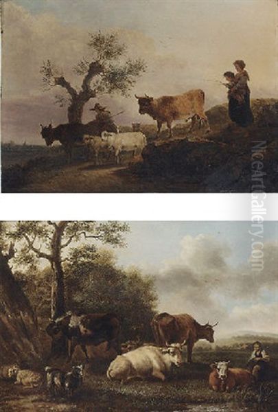 A Hillside Landscape With A Shepherd And Shepherdess With Their Flock - view 1